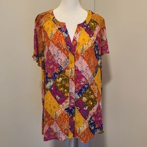 Rose & Olive Women's Multi Colored Patchwork Paisley design Blouse Size …